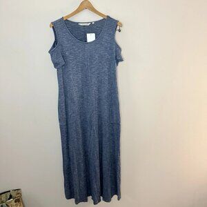 NWT Soft Surroundings Blue Cold Shoulder Maxi Dress Pockets